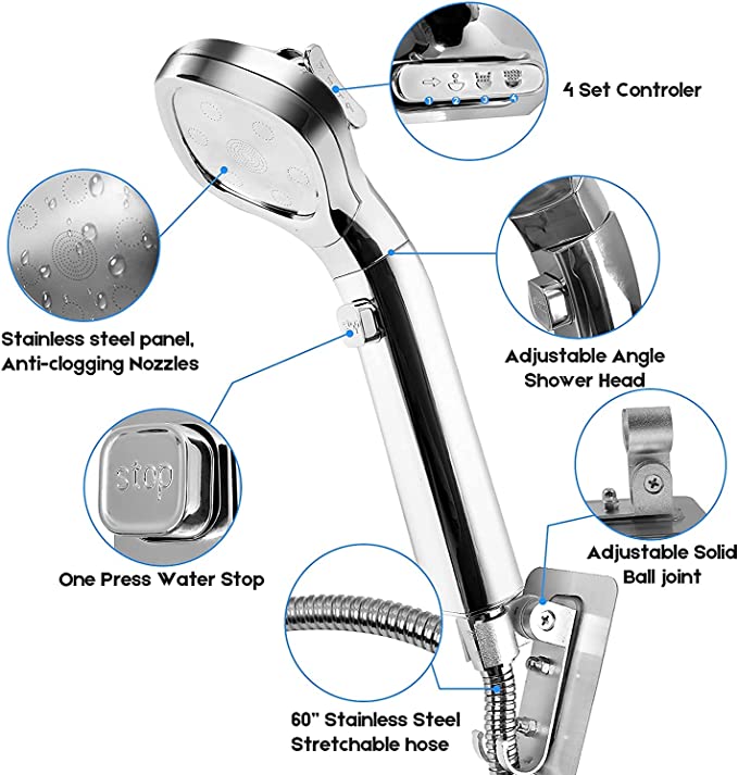 4 Modes Adjustable Pressurized Shower Head